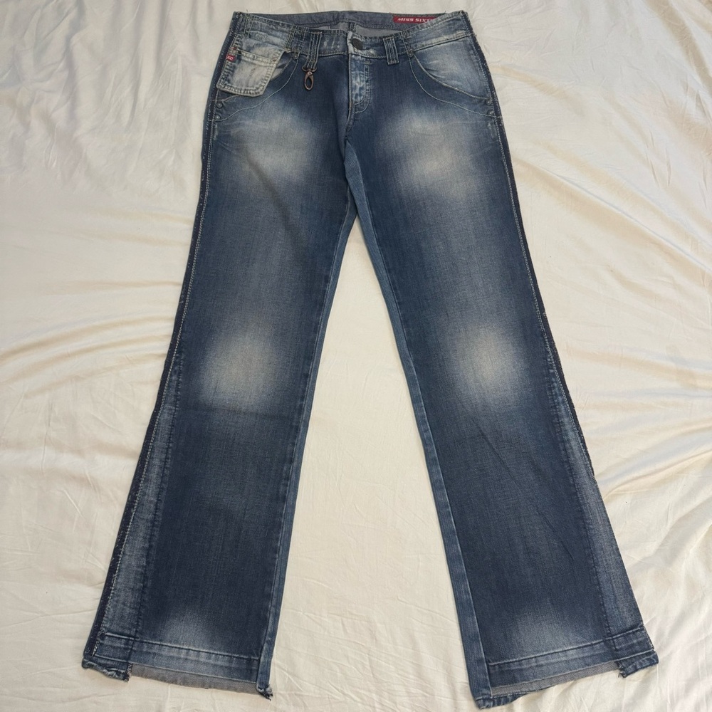 MISS SIXTY Y2K Denim Boot Cut Jeans Distressed Women’s 30 UNIQUE POCKETS